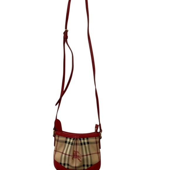BURBERRY Nova Check Shoulder Bag Red Beige D4 - Picture 1 of 8